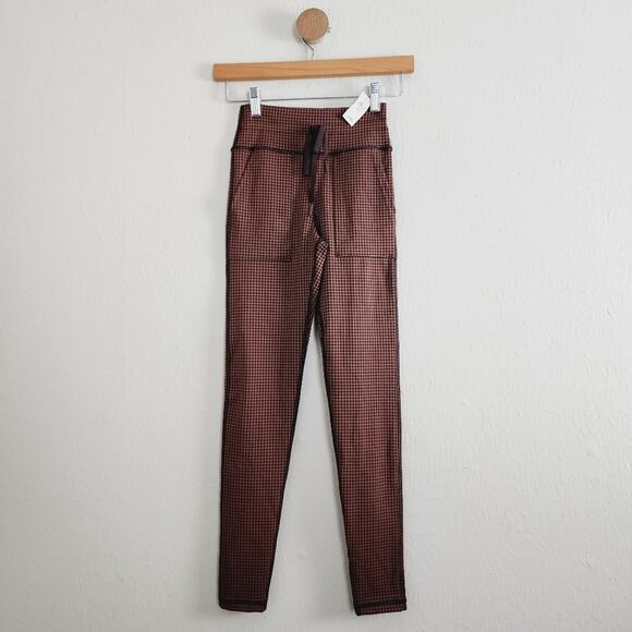 NEW Aerie Offline Brown Mini Houndstooth Drawcord High Waisted Legging - Picture 1 of 13